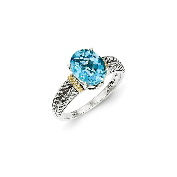 Jewels By Lux Sterling Silver w/14K Gold Blue Topaz Ring 